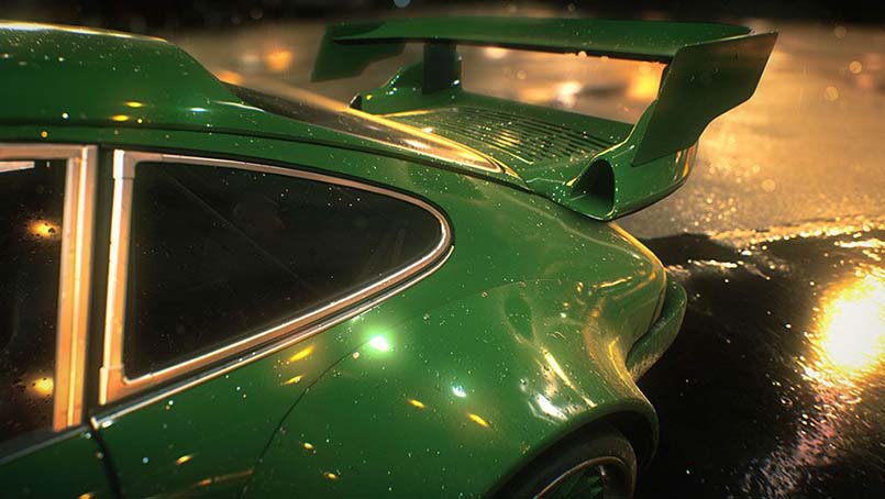 Реалистичные отражения и капли на крыле Porsche Speed